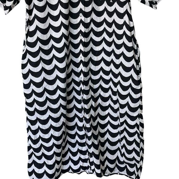 Marimekko X Uniqlo Small Black White Wave Print Linen Blend Shirt Midi Dress - Picture 7 of 10